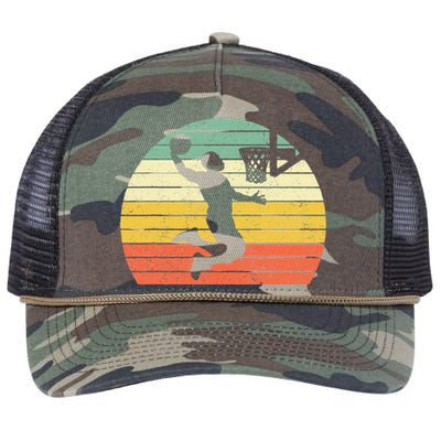 Retro Basketball Dunk Sunset Colorful Retro Rope Trucker Hat Cap