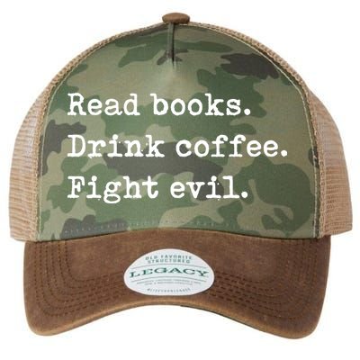 Read Books. Drink Coffee. Fight Evil. Funny Reading Legacy Tie Dye Trucker Hat