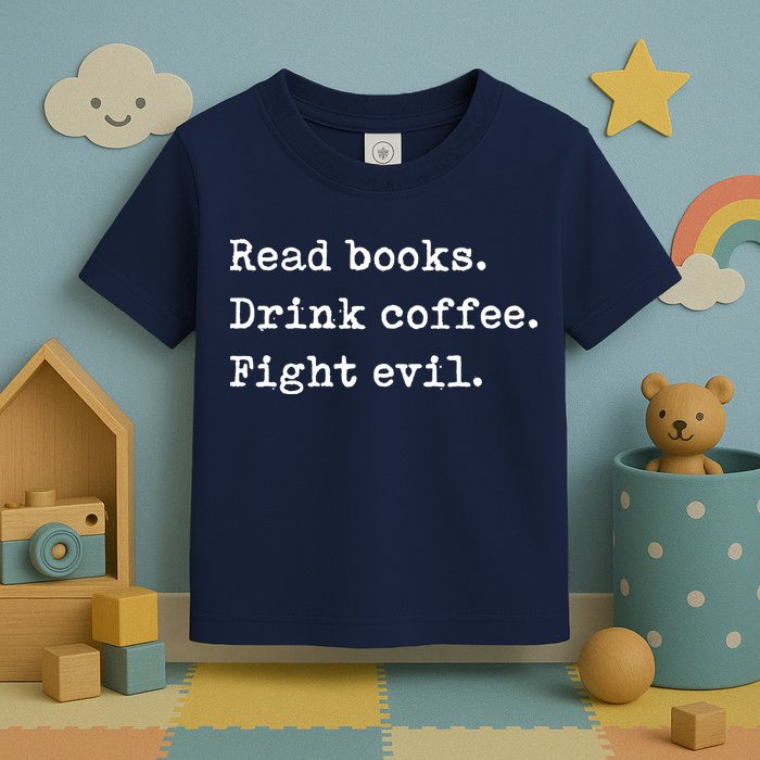 Read Books. Drink Coffee. Fight Evil. Funny Reading Toddler T-Shirt