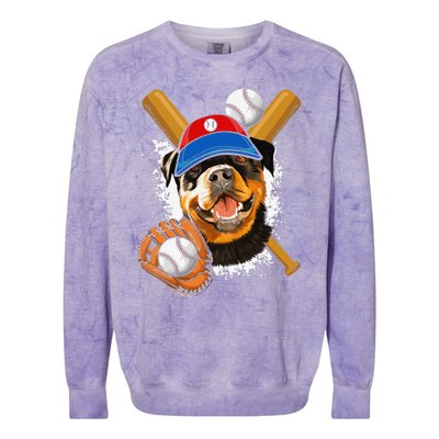 Rottweiler Baseball Dog Baseball Fan Colorblast Crewneck Sweatshirt