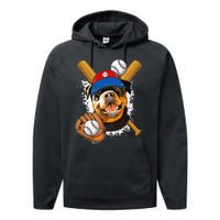 Rottweiler Baseball Dog Baseball Fan Performance Fleece Hoodie