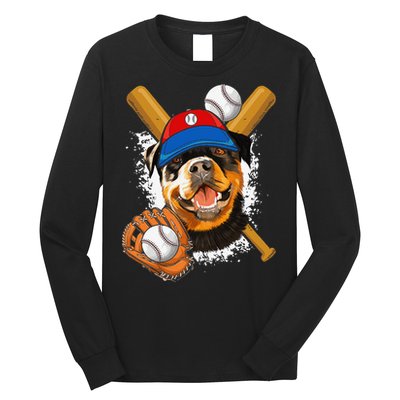 Rottweiler Baseball Dog Baseball Fan Long Sleeve Shirt