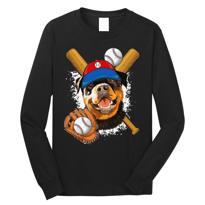 Rottweiler Baseball Dog Baseball Fan Long Sleeve Shirt