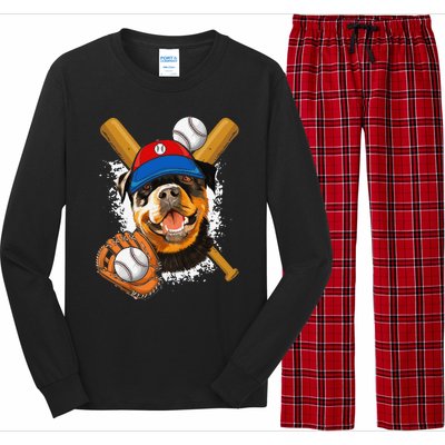 Rottweiler Baseball Dog Baseball Fan Long Sleeve Pajama Set