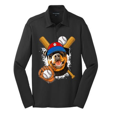 Rottweiler Baseball Dog Baseball Fan Silk Touch Performance Long Sleeve Polo