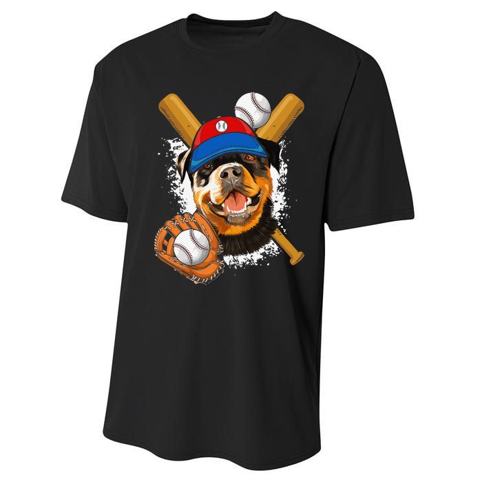 Rottweiler Baseball Dog Baseball Fan Performance Sprint T-Shirt