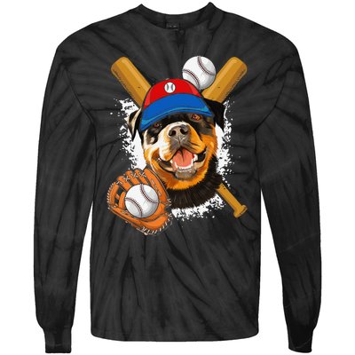 Rottweiler Baseball Dog Baseball Fan Tie-Dye Long Sleeve Shirt