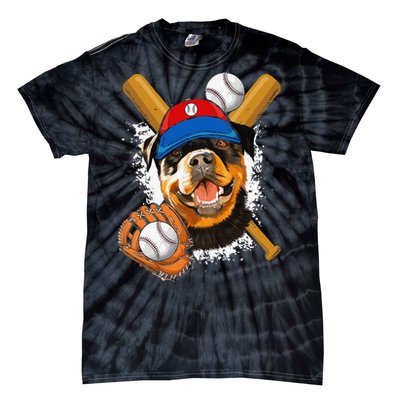 Rottweiler Baseball Dog Baseball Fan Tie-Dye T-Shirt