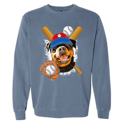 Rottweiler Baseball Dog Baseball Fan Garment-Dyed Sweatshirt