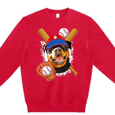 Rottweiler Baseball Dog Baseball Fan Premium Crewneck Sweatshirt