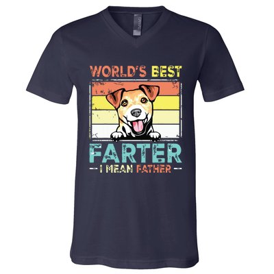 Retro Best Dad Ever Cool Jack Russell Terrier Dog Pet Lover V-Neck T-Shirt