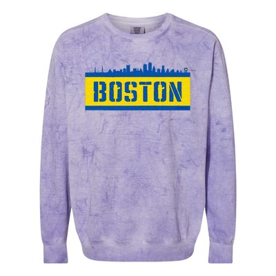 Retro Boston Downtown Skyline Running Souvenir Colorblast Crewneck Sweatshirt