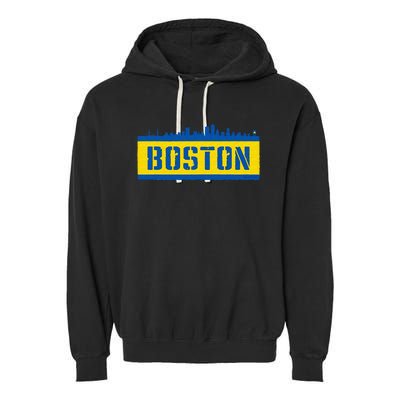 Retro Boston Downtown Skyline Running Souvenir Garment-Dyed Fleece Hoodie