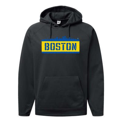 Retro Boston Downtown Skyline Running Souvenir Performance Fleece Hoodie