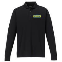 Retro Boston Downtown Skyline Running Souvenir Performance Long Sleeve Polo