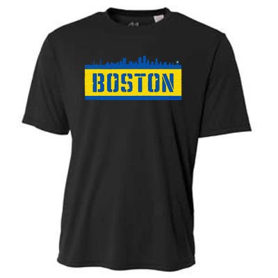 Retro Boston Downtown Skyline Running Souvenir Cooling Performance Crew T-Shirt