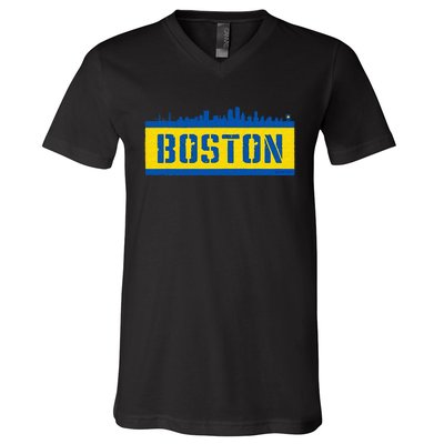 Retro Boston Downtown Skyline Running Souvenir V-Neck T-Shirt