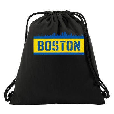 Retro Boston Downtown Skyline Running Souvenir Drawstring Bag