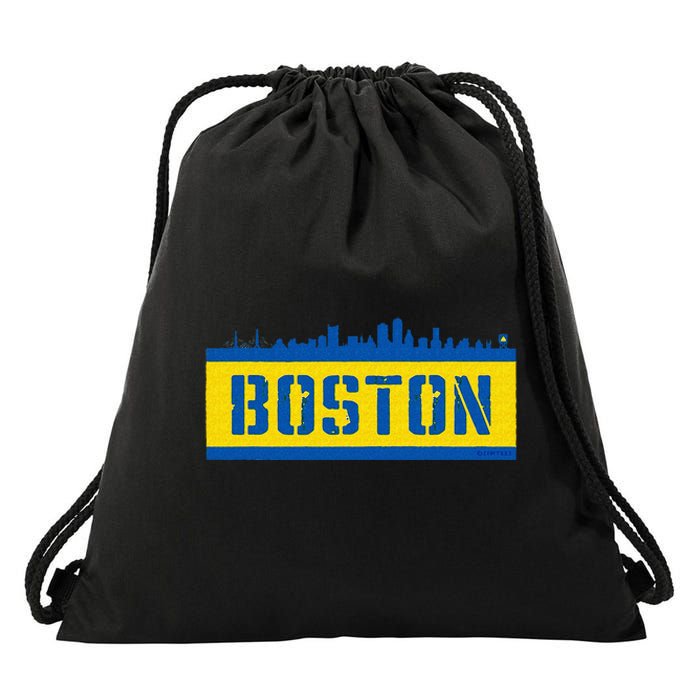 Retro Boston Downtown Skyline Running Souvenir Drawstring Bag