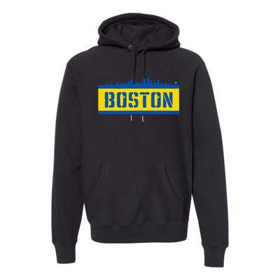 Retro Boston Downtown Skyline Running Souvenir Premium Hoodie