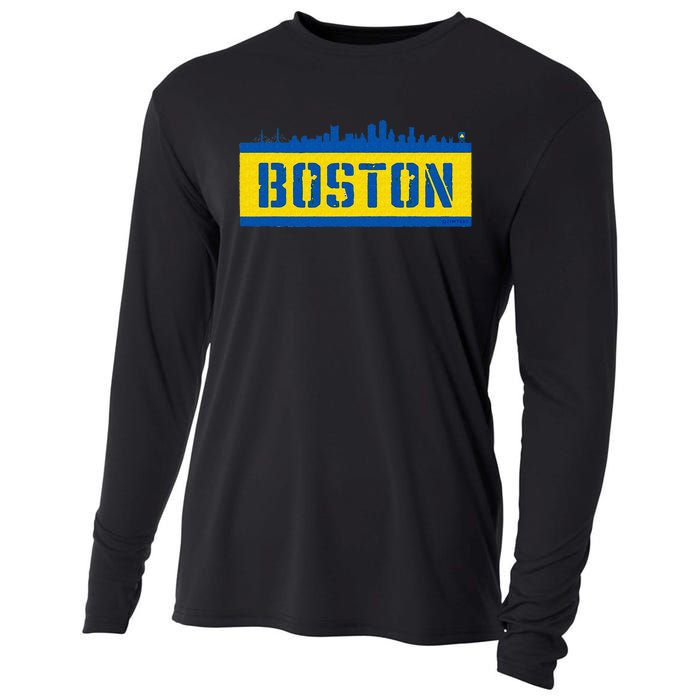 Retro Boston Downtown Skyline Running Souvenir Cooling Performance Long Sleeve Crew