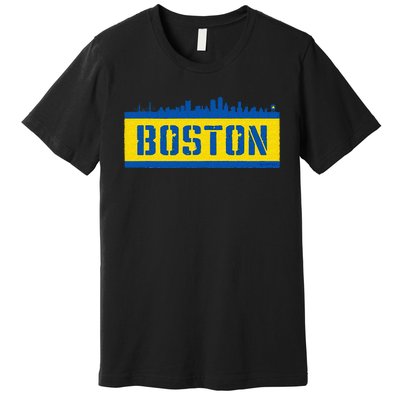 Retro Boston Downtown Skyline Running Souvenir Premium T-Shirt