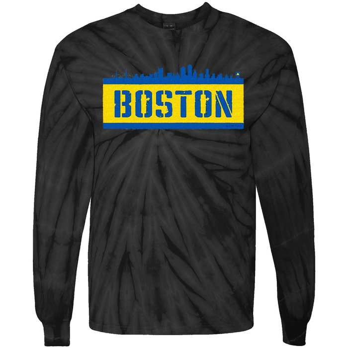 Retro Boston Downtown Skyline Running Souvenir Tie-Dye Long Sleeve Shirt