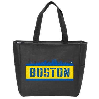 Retro Boston Downtown Skyline Running Souvenir Zip Tote Bag