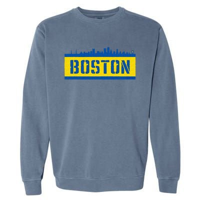 Retro Boston Downtown Skyline Running Souvenir Garment-Dyed Sweatshirt