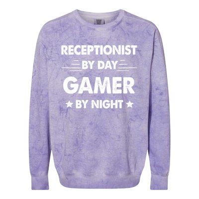 Receptionist By Day Gamer By Night Gift Colorblast Crewneck Sweatshirt