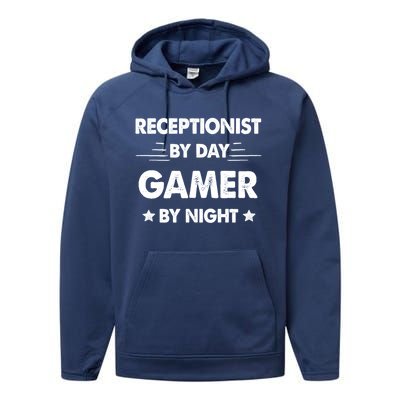 Receptionist By Day Gamer By Night Gift Performance Fleece Hoodie