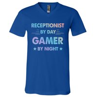 Receptionist By Day Gamer By Night Gift V-Neck T-Shirt