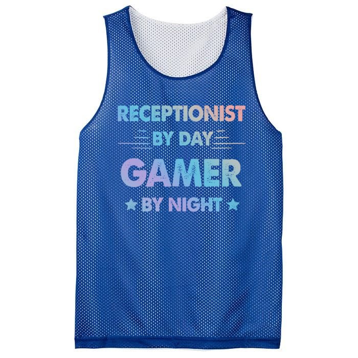 Receptionist By Day Gamer By Night Gift Mesh Reversible Basketball Jersey Tank