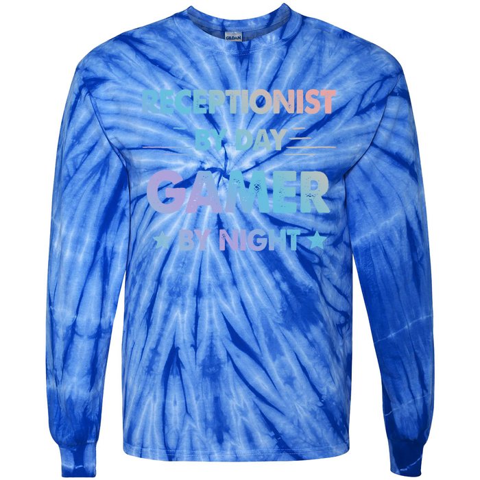 Receptionist By Day Gamer By Night Gift Tie-Dye Long Sleeve Shirt