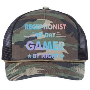 Receptionist By Day Gamer By Night Gift Retro Rope Trucker Hat Cap