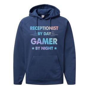 Receptionist By Day Gamer By Night Gift Performance Fleece Hoodie