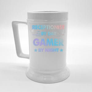 Receptionist By Day Gamer By Night Gift Beer Stein