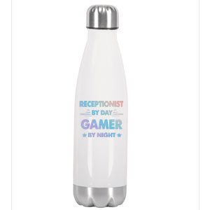 Receptionist By Day Gamer By Night Gift Stainless Steel Insulated Water Bottle