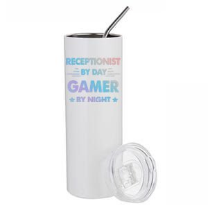 Receptionist By Day Gamer By Night Gift Stainless Steel Tumbler