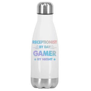 Receptionist By Day Gamer By Night Gift Stainless Steel Insulated Water Bottle