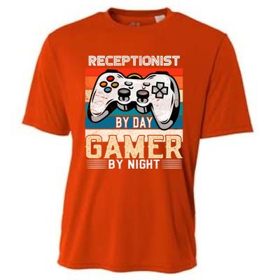 Receptionist By Day Gamer By Night Video Gaming Fans Retro Gift Cooling Performance Crew T-Shirt