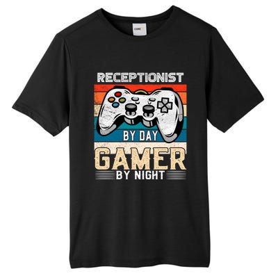 Receptionist By Day Gamer By Night Video Gaming Fans Retro Gift Tall Fusion ChromaSoft Performance T-Shirt