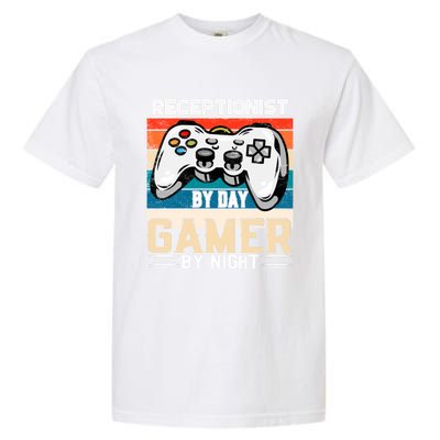 Receptionist By Day Gamer By Night Video Gaming Fans Retro Gift Garment-Dyed Heavyweight T-Shirt