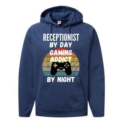 Receptionist By Day Gaming Addict By Night Gift Performance Fleece Hoodie