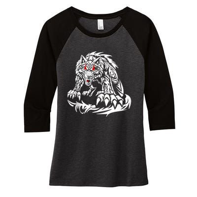 River Beautiful Day Black Jacob Fatu Wolf Women's Tri-Blend 3/4-Sleeve Raglan Shirt