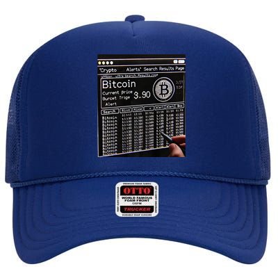 Retro Bitcoin Design. Premium High Crown Mesh Back Trucker Hat