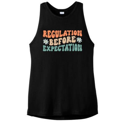 Regulation Before Expectation Retro Neurodiversity Therapist Ladies PosiCharge Tri-Blend Wicking Tank