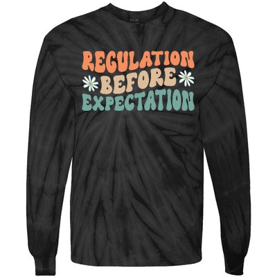 Regulation Before Expectation Retro Neurodiversity Therapist Tie-Dye Long Sleeve Shirt