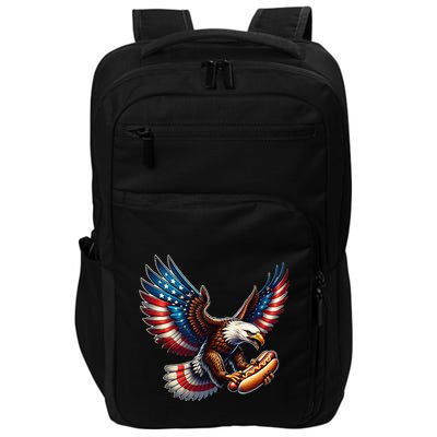 Retro Bald Eagle Hotdog American Flag 4th Of July Patriotic Impact Tech Backpack