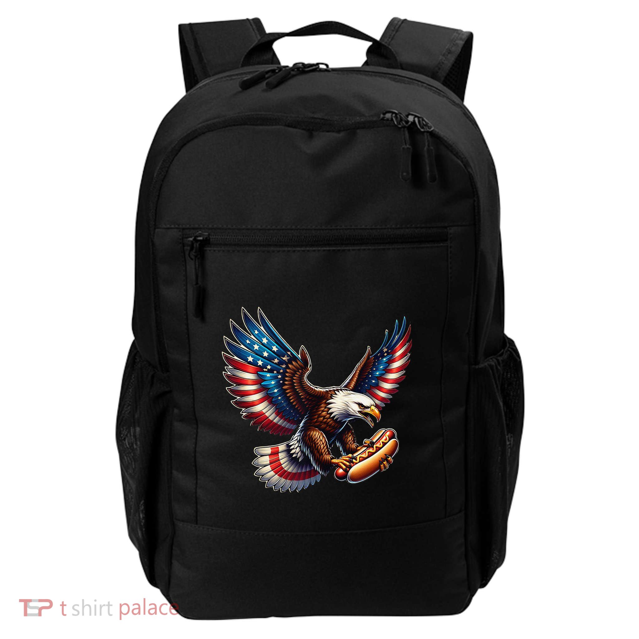 Retro Bald Eagle Hotdog American Flag 4th Of July Patriotic Backpack